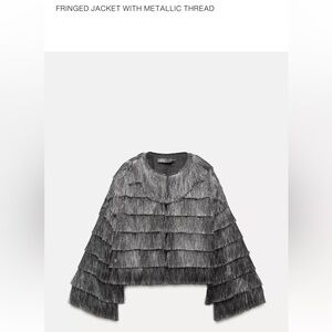 Zara FRINGED JACKET WITH METALLIC THREAD size L